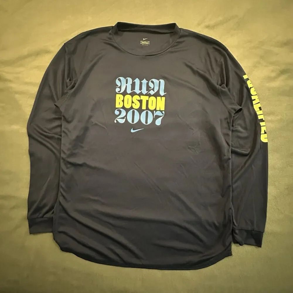 Nike Boston Marathon Shirt Mens L Made in USA Long Sleeve Dri-Fit 2007 00s Y2K